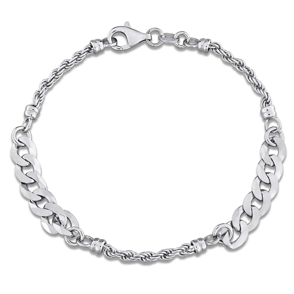 Miadora 2.5mm Rope 6mm Curb Link Chain Bracelet Sterling Silver-7.5 in
