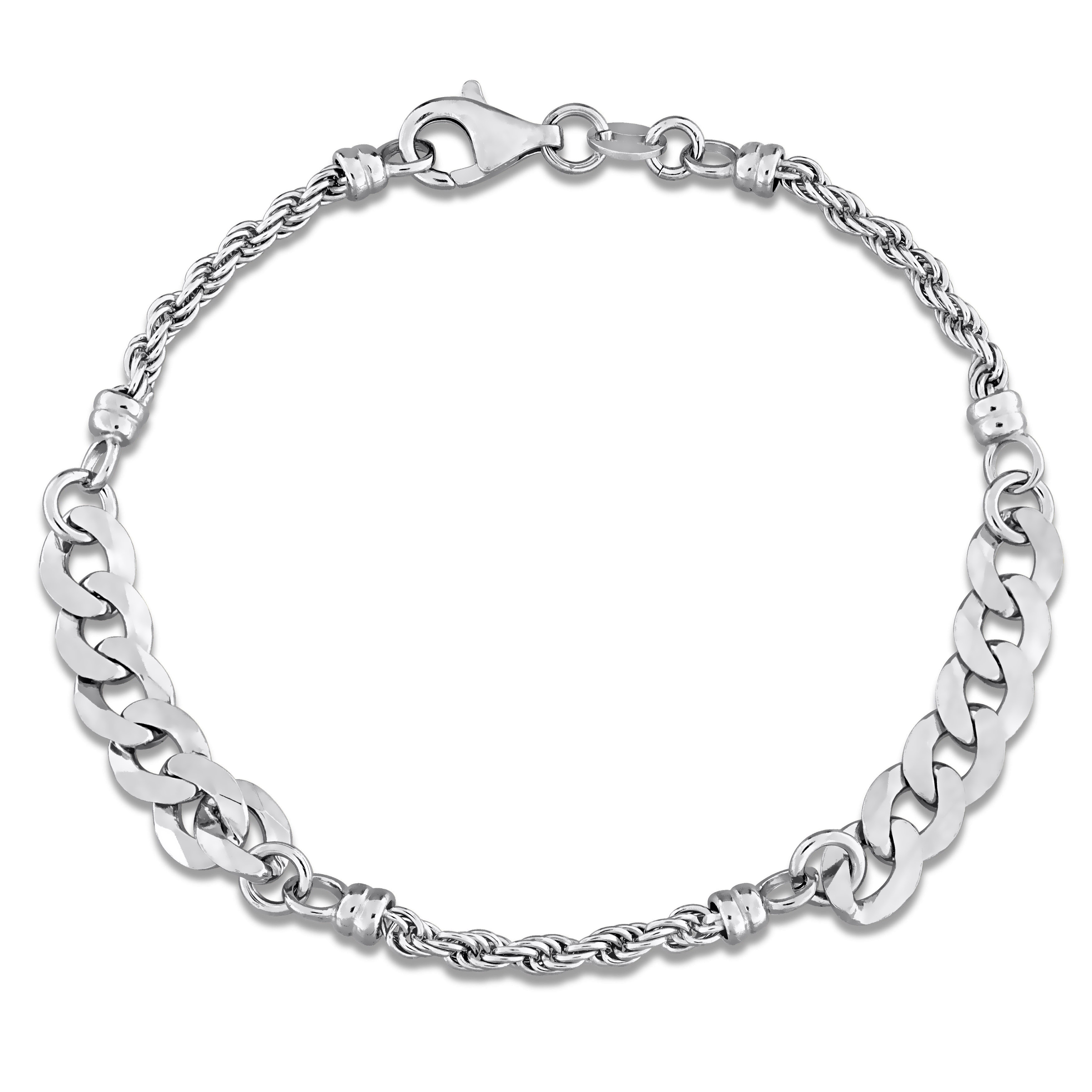 Miadora 2.5mm Rope 6mm Curb Link Chain Bracelet Sterling Silver-7.5 in