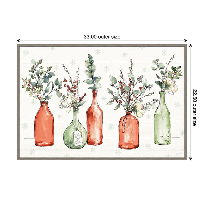 Modern Farmhouse I Christmas Floral Vase by Anne Tavoletti Framed Canvas Wall Art
