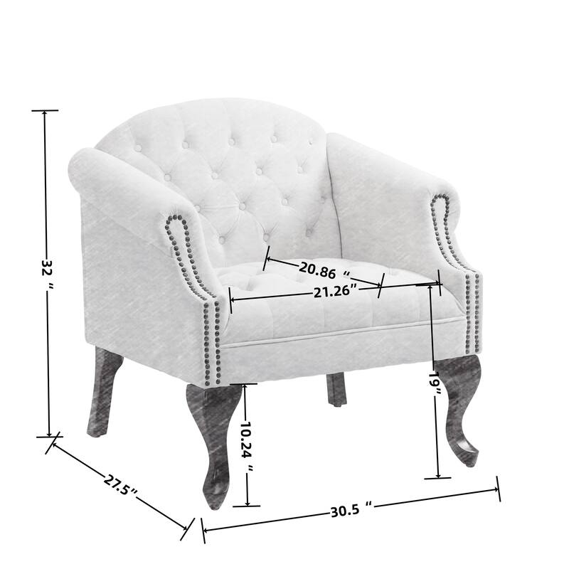 Tufted Throne Chair, Velvet Accent Wingback Armchair Small Arm Chairs