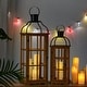 preview thumbnail 7 of 34, Glitzhome Oversized Farmhouse Wooden Metal Cage Candle Holders Patio Hanging Decorative Lanterns (Set of 2)