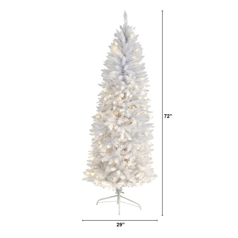 6ft White Artificial Christmas Tree - Pre-Lit with 250 Warm White Lights & Bendable Branches - Slim Holiday Decor - 72