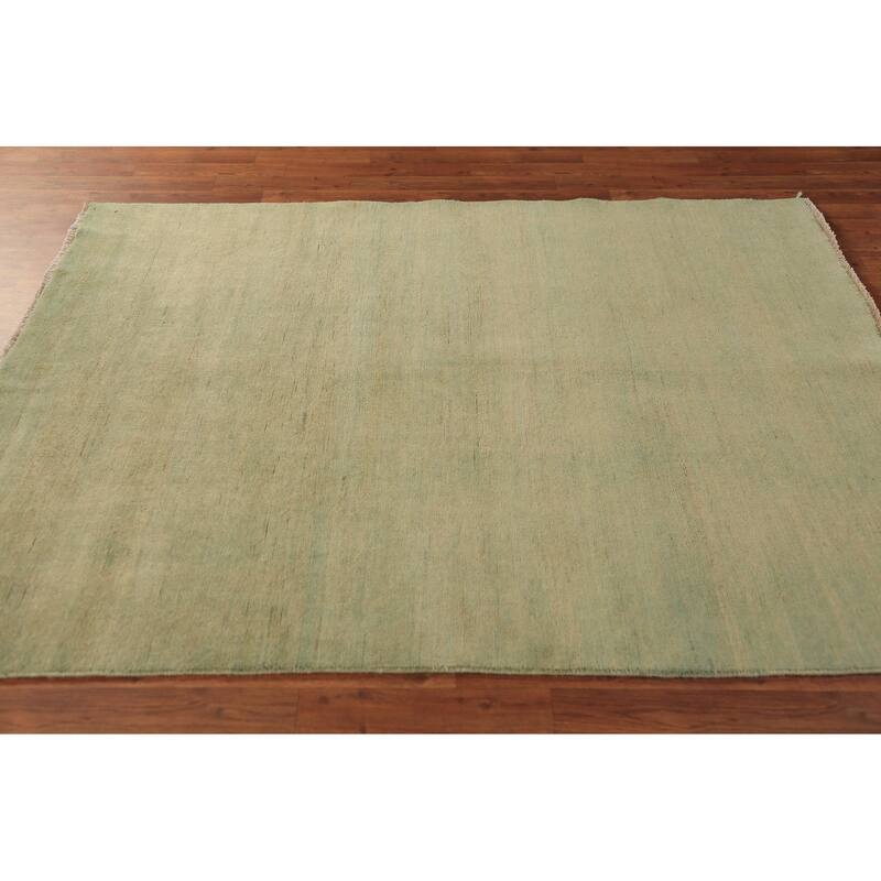 Modern Gabbeh Oriental Area Rug Handmade Green Wool Carpet - 5'0" x 6'7"