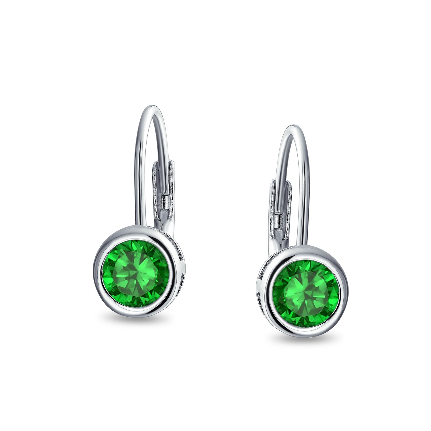 Solitaire Stud Post Earring Round Simulated Green Emerald Yellow Tone Plated 925 Sterling Silver