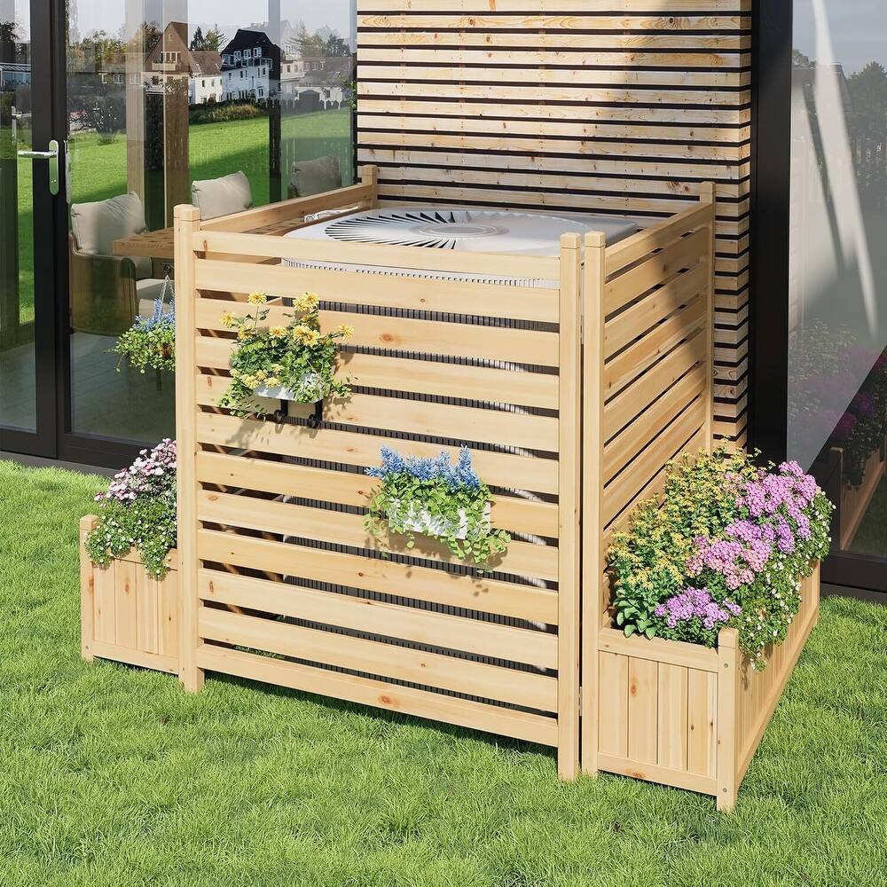 3 Pieces Wood Fence Panels with Planter Box for Outside, Yard - N/A