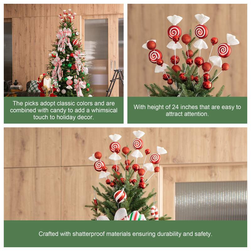 Glitzhome Set of 4 24"H Candy Picks Shatterproof Ornaments Christmas Tree Topper