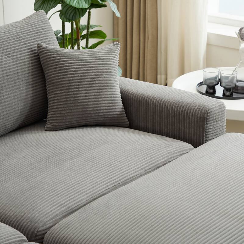 2 Pieces Corduroy Sectional Couch Covers with 2 Pillows, Grey