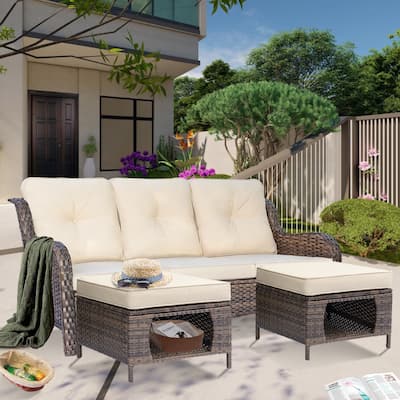 High Back Deep Seating Wicker Curved Outdoor Patio Sofa with Cushions