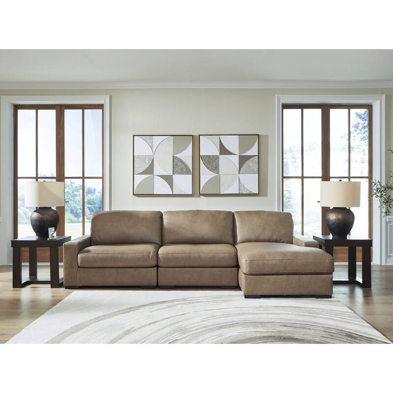 Signature Design by Ashley Veronella Light Brown 3-Piece Sectional with Chaise - 125" W x 68" D x 39" H - Right Facing