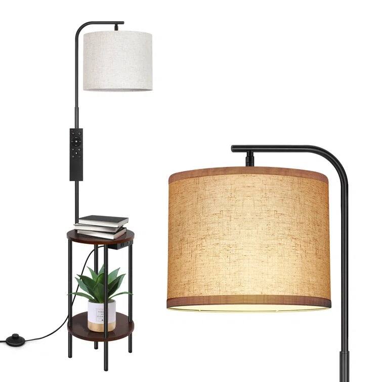 62'' Black Tray Table Floor Lamp with USB and Outlet - Black