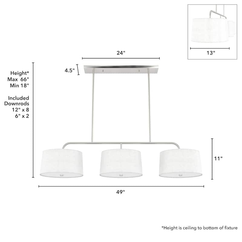 Hunter Cottage Hill Linear Chandelier - Dining Room, Kitchen Island - Modern, Transitional - Fabric Shades