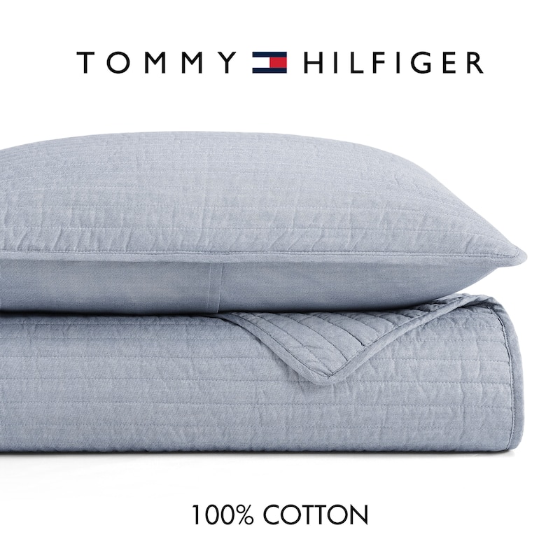 Tommy Hilfiger Christopher Texture Cotton Blue Quilt Set