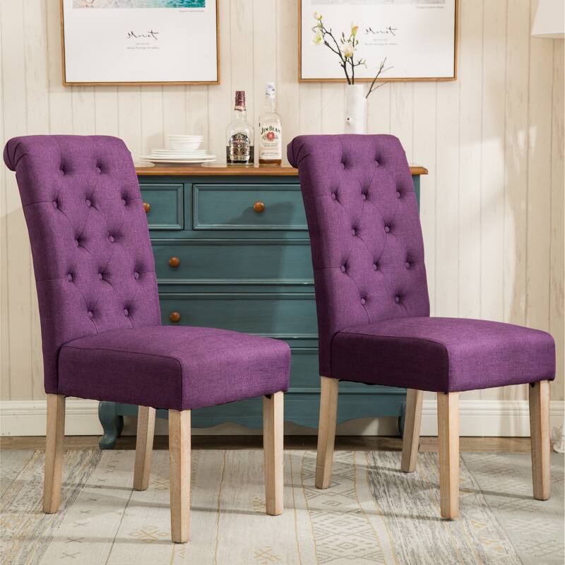 Modern Set of 2 Dining Chairs with Button-Tufted Backrest, Cushioned Seat, Solid Wood Legs for Dining Room Living Room Bedroom