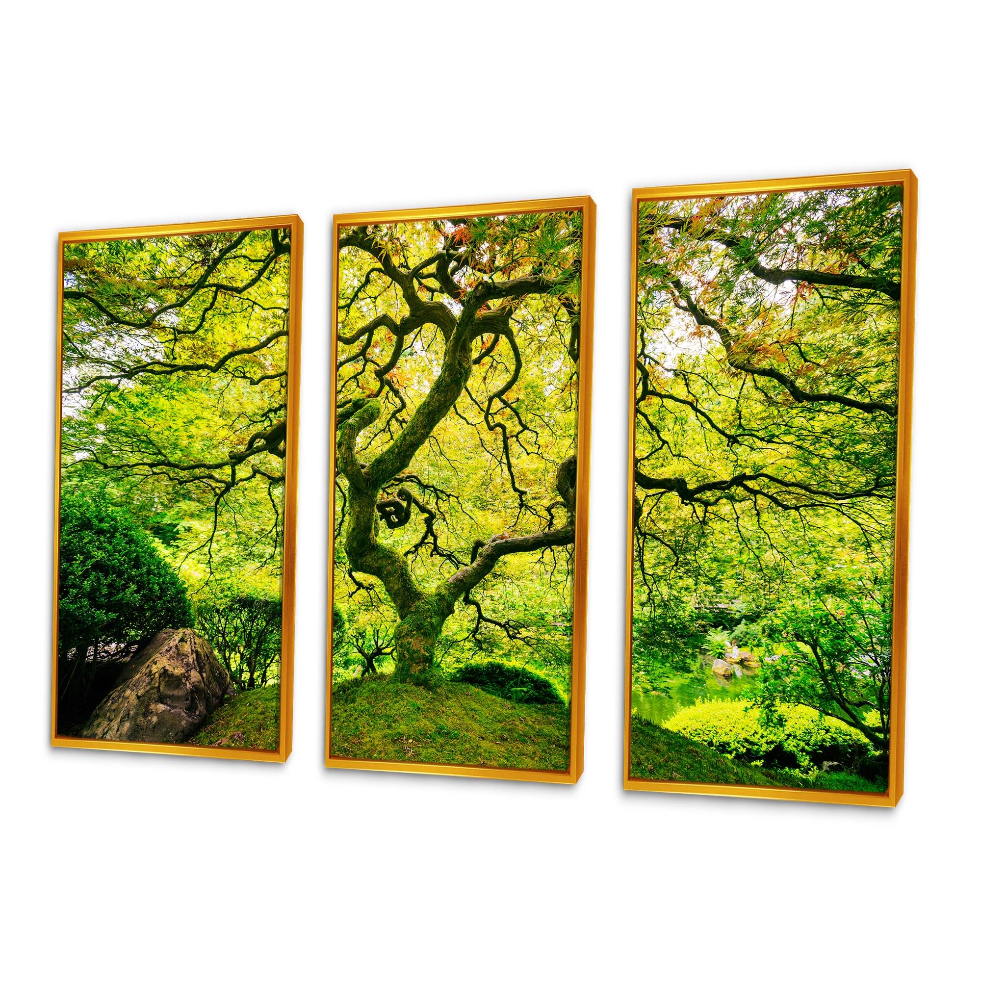 Designart "Amazing Green Tree" Landscape Framed Canvas Wall Art Set of