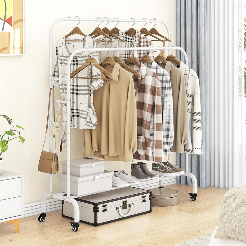 Garment Rack with Wheels Clothing Rack for Hanging Clothes - 15.78"D x 39.37"W x 59.05"H - White