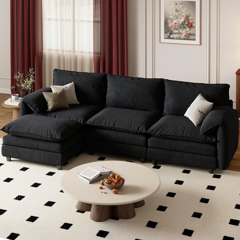 Moasis 108 Inch Velvet L Shaped Sectional Sofa with Movable Ottoman and Pillow Armrest