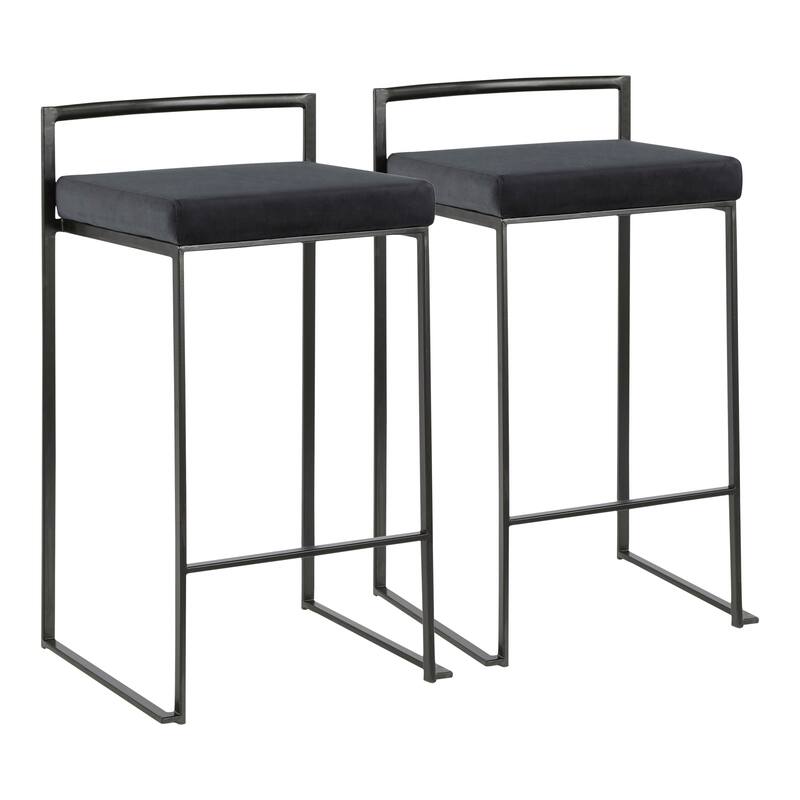 Porch & Den Forrest Contemporary Black Stackable Fully Welded Counter Stool (Set of 2) - Black Velvet