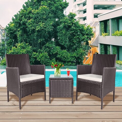 Pheap Outdoor 3-piece Cushioned Wicker Bistro Set by Havenside Home