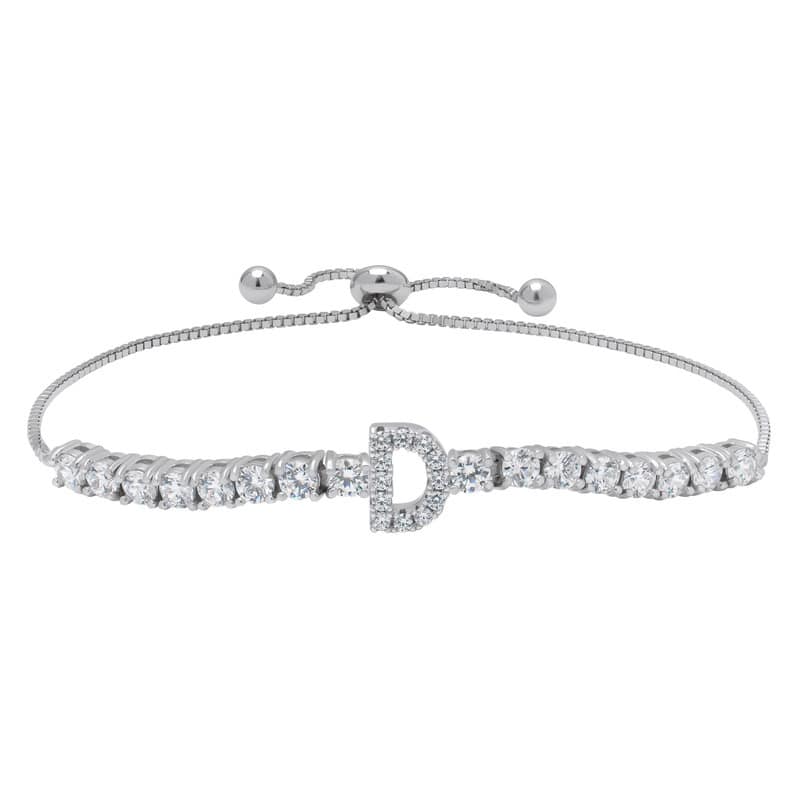 Victoria Townsend .925 Sterling Silver Cubic Zirconia Initial Adjustable Bracelet