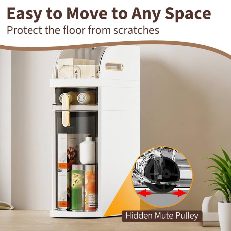 Slim Bathroom Storage Cabinet with Drawers & Tissue Box, Plastic Narrow Rolling Bathroom Tower Cart No Installation