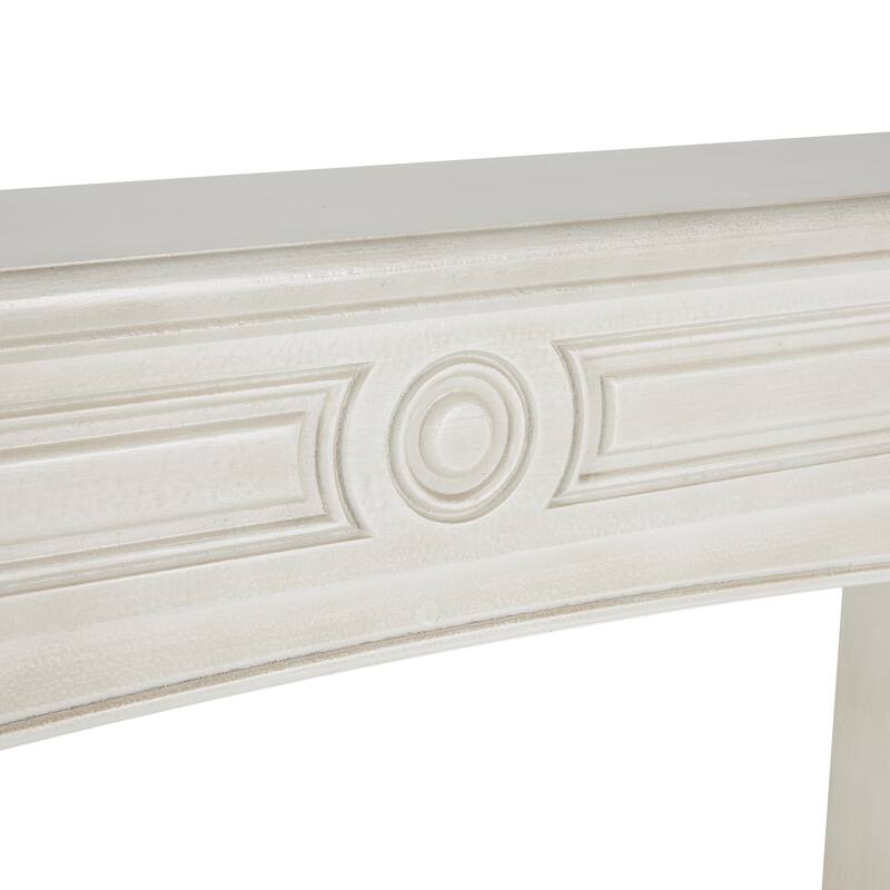 Wooden Freestanding Fireplace Mantle with Leaf Accents - White - Roche River Decor