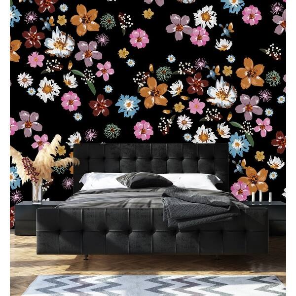 Black Wallpaper with Little Flowers Peel and Stick and Prepasted - Bed ...