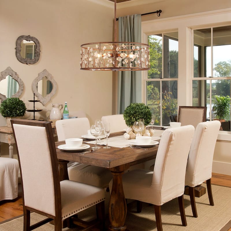 Rustic Antique Bronze Crystal Drum Chandelier for Dining Room - W23.62"