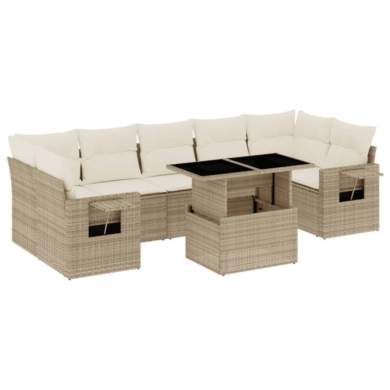 vidaXL Patio Sofa Set with Cushions Outdoor Furniture 8 Piece Poly Rattan - 24.4 x 24.4 x 27.2