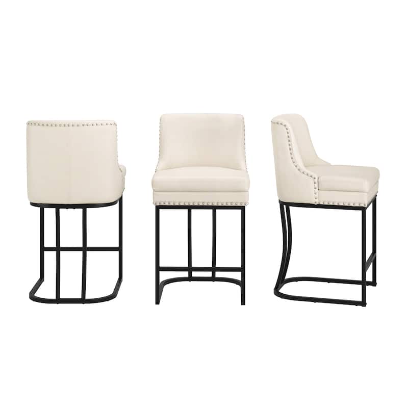 26" Modern Metal Barstools Set of 3 Upholstered Counter Height Bar stools with Back and 6" Thick Cushion for Kitchen Island