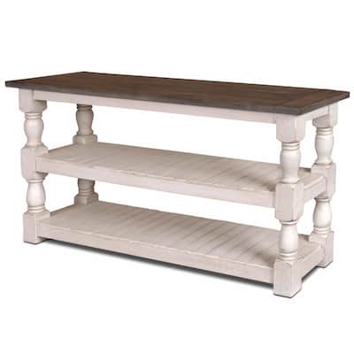 3-Tier Distressed Finish Wooden Console Table - 60" - White and Brown