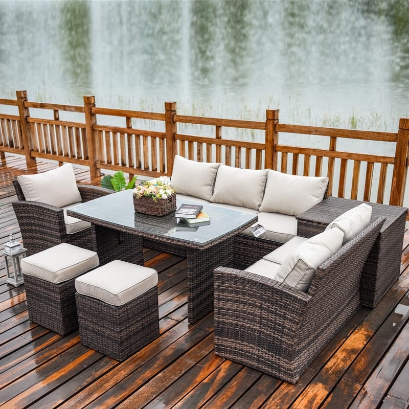 7-piece Patio Wicker Coversation Sofa Set
