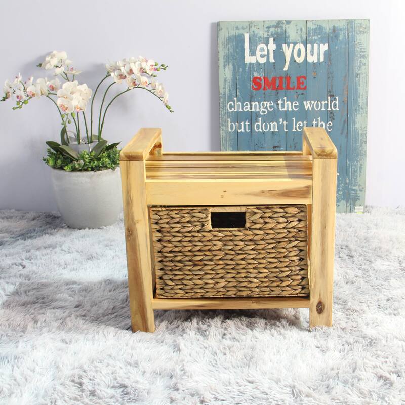 M4H Brae Solid Wood Natural Water Hyacinth Basket Storage Ottoman