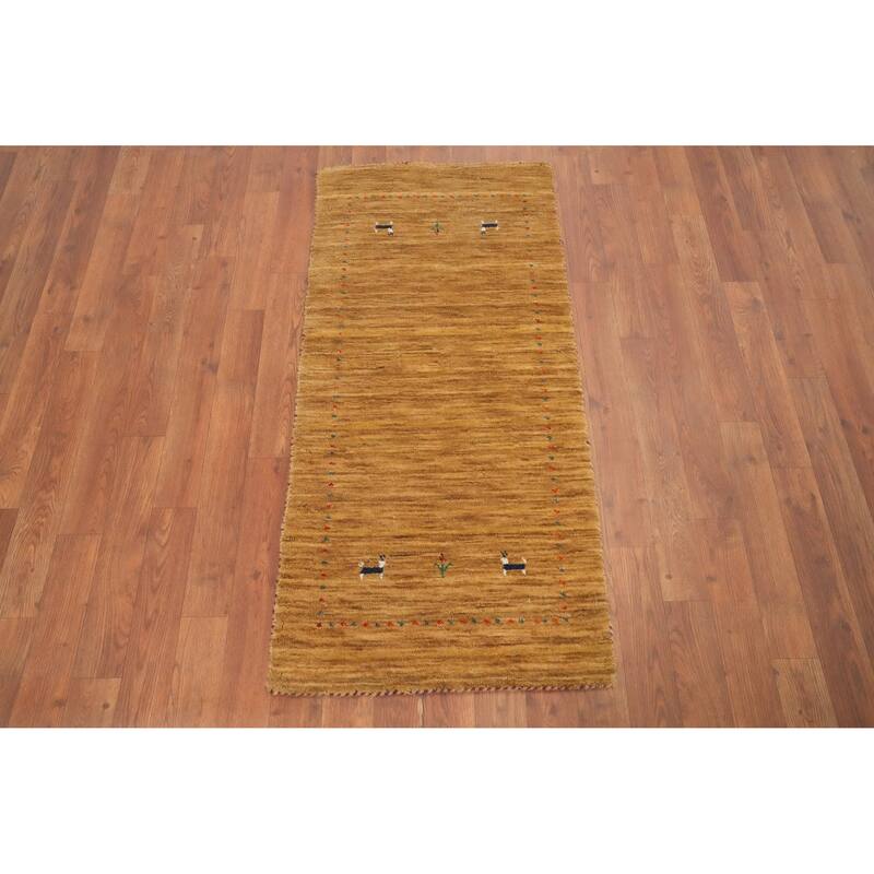 Hand Knotted Oriental 100% Wool Carpet Tribal Animal Pictorial Yellow & Gold Gabbeh Area Rug - 4' 0'' X 2' 0''