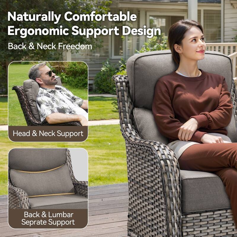 Pocassy 5 Pieces Outdoor 6 Inch Swivel Chair with Fire Pit Table