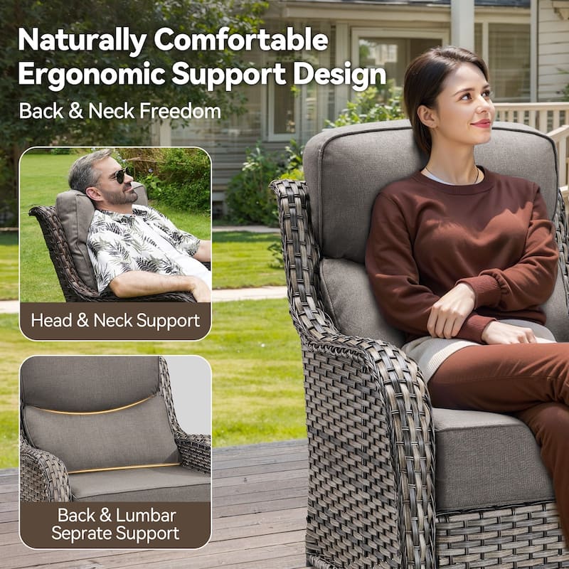 Pocassy 7 Pieces Outdoor 6 Inch Swivel Chair Table with Fire Pit Table