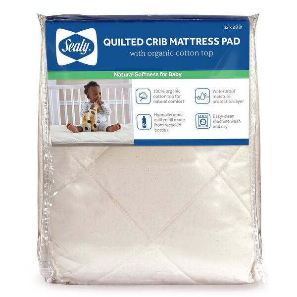 slide 2 of 8, Sealy Quilted Fitted Crib Mattress Pad with Cotton Top and Waterproof Layer - Natural