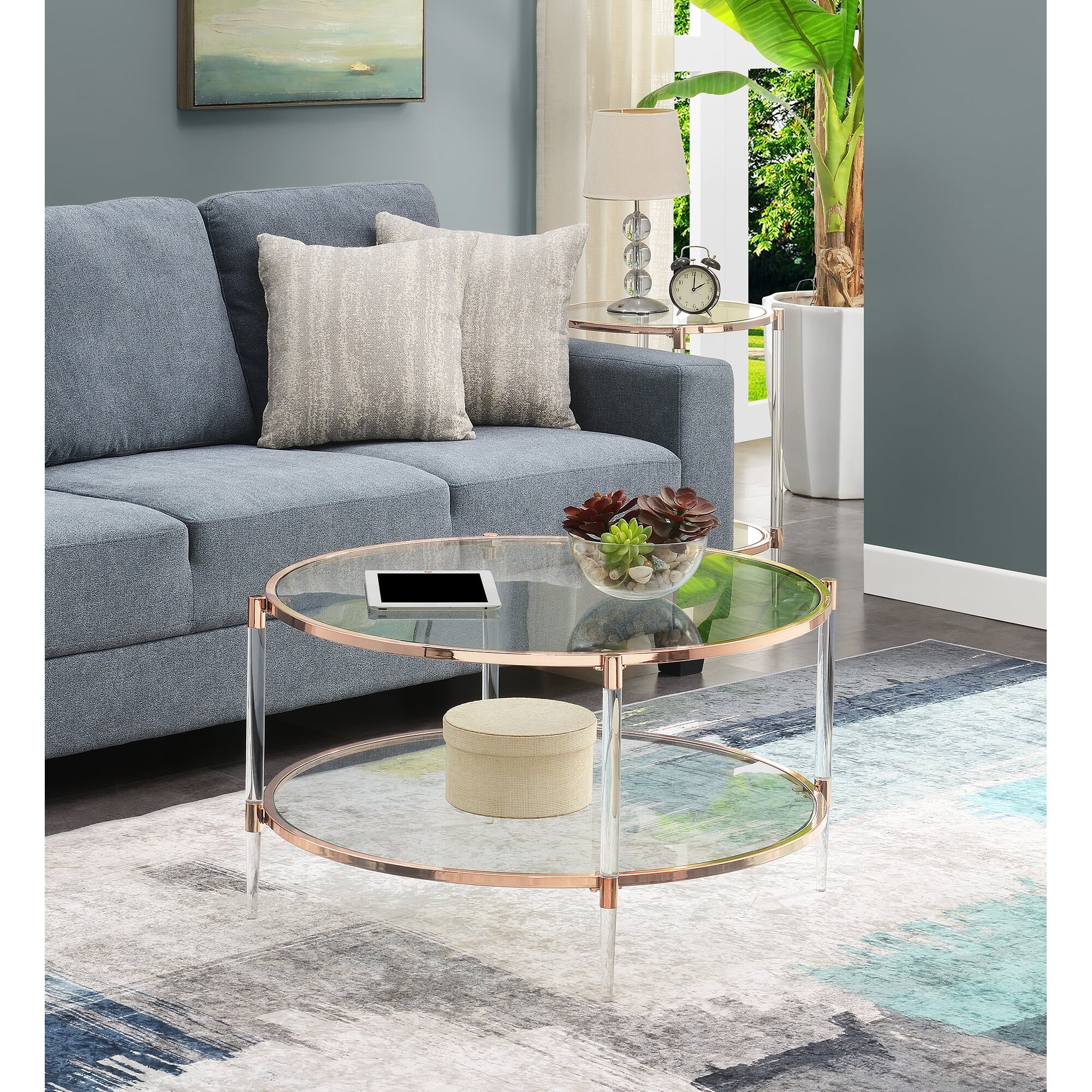 Global Pronex Royal Crest Acrylic Glass Coffee Table, Clear/Gold