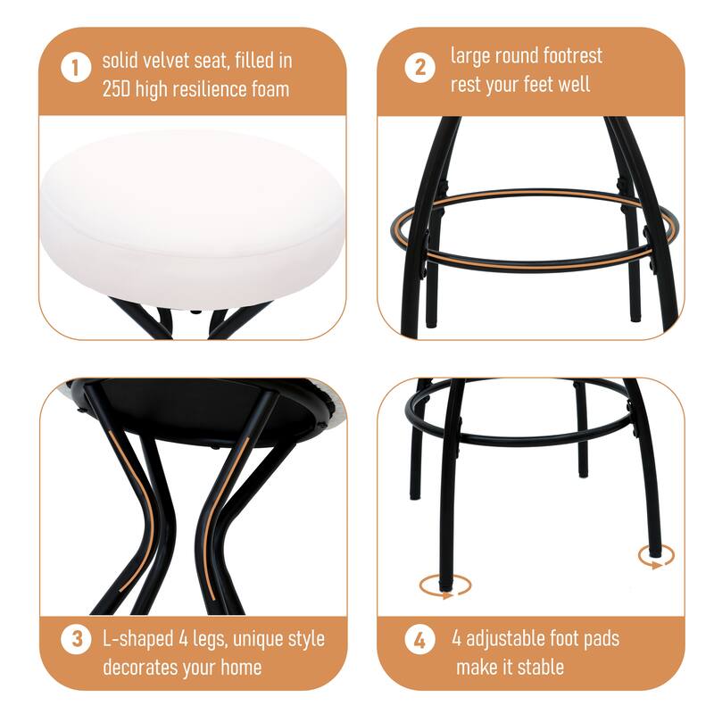 29" Upholstered Round Bar Stools w/ Footrest, Counter Height, Set of 2