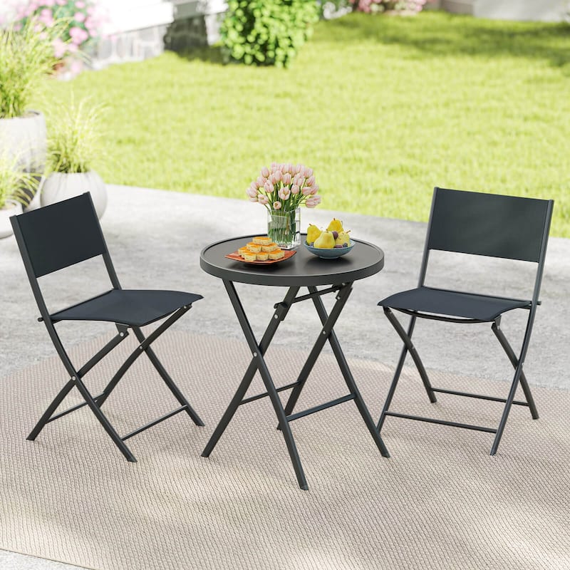 Costway 3 PCS Folding Patio Bistro Set with Tempered Glass Coffee - See Details