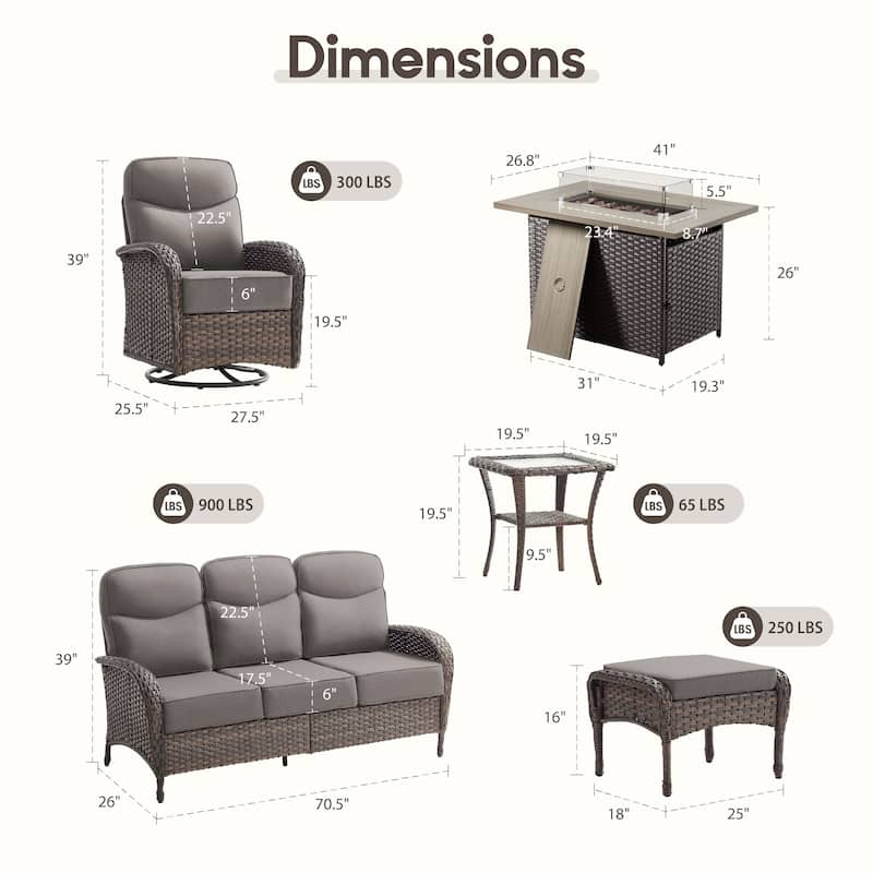 Meyreso 10-Piece Wicker Outdoor Patio Fire Pit Sofa Set with 6-Inch Thick Cushions