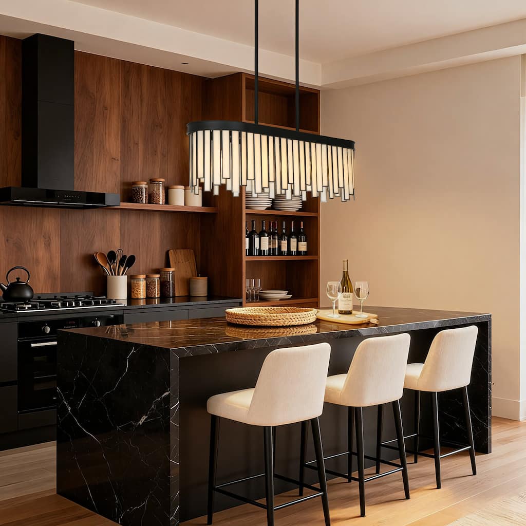 Tifany Modern 6-Light Glass Chandelier Black Pendant for Kitchen Island - 28.1''L x 9.2''W x 8.9''H