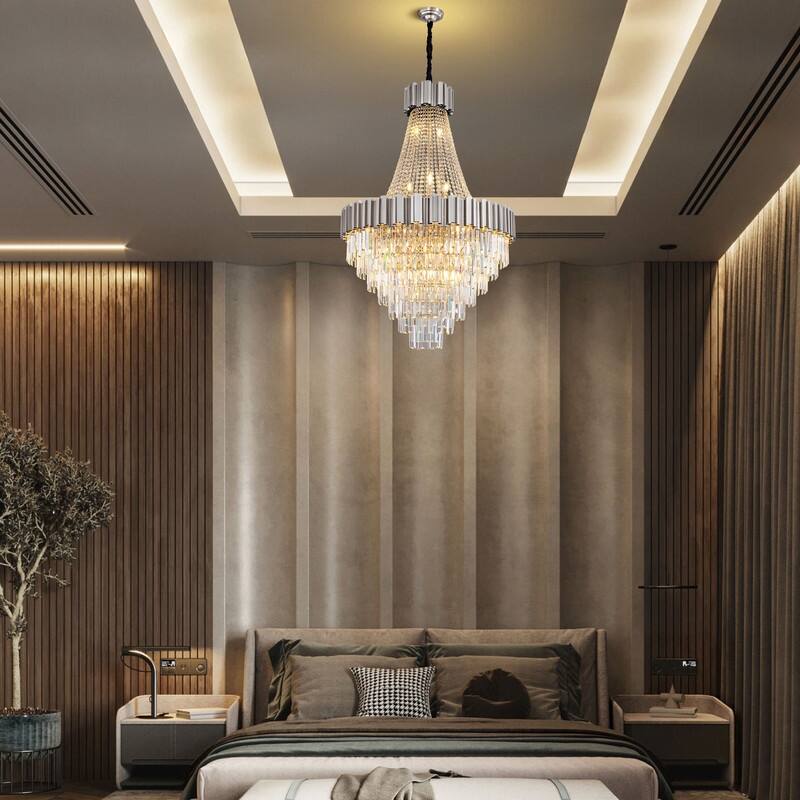 KAYLA Large Crystal Chandelier - 35.4"Modern 6-Tier 17-Light Chrome Ceiling Light, Luxury K9 Crystal