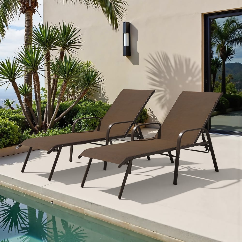 Set of 4 Lounge Chairs Outdoor Chaise Lounge with Arms and Adjustable Back