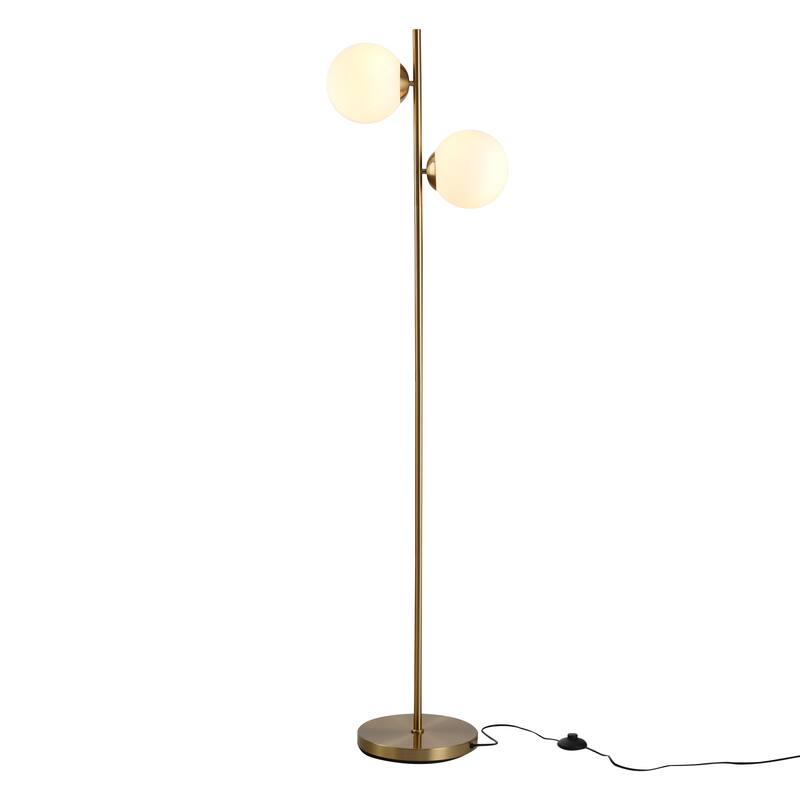 HOMCOM Modern Floor Lamp with 2 Globe Lamp Shade Contemporary Decorative LED Standing Light