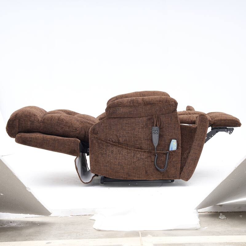 Velvet Oversized Power Lift Recliner Chair, 180° Flat with Massage