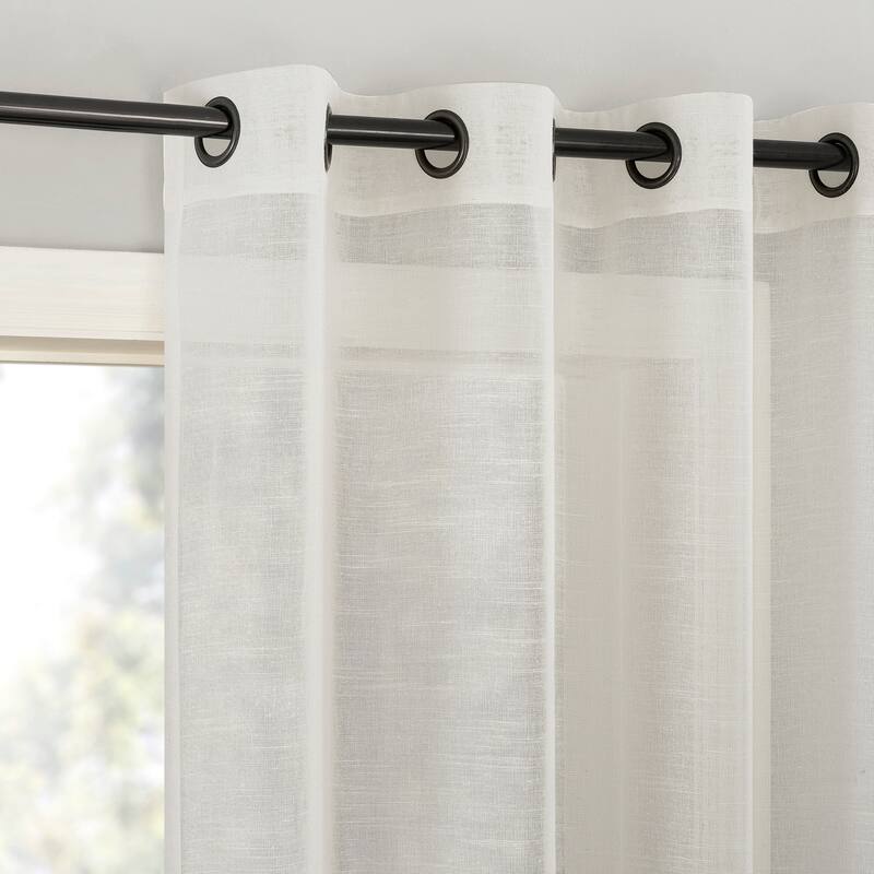 Archaeo Slub Textured Linen Blend Black Grommet Top Curtain, Single Panel - 52" x 63" - Ivory