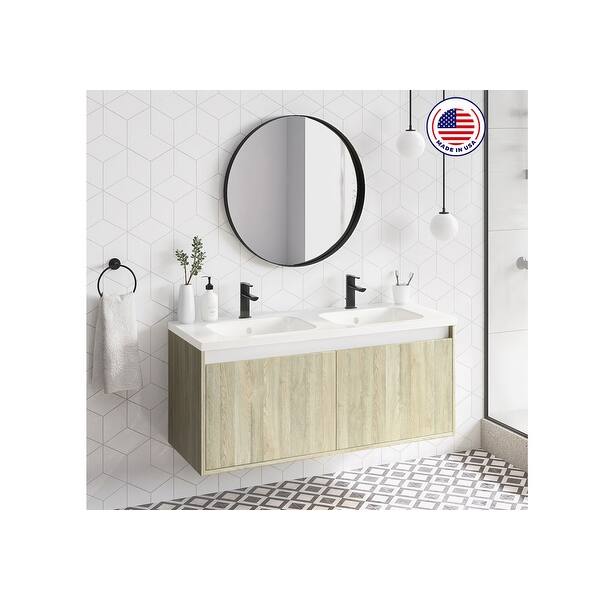 Shop Black Friday Deals On 48 Modern Bathroom Vanity Cabinet Village Set Wf447 Toasted Oak Wood W 48 X H 20 X D 18 In Cabinet Double Sink On Sale Overstock 31459299