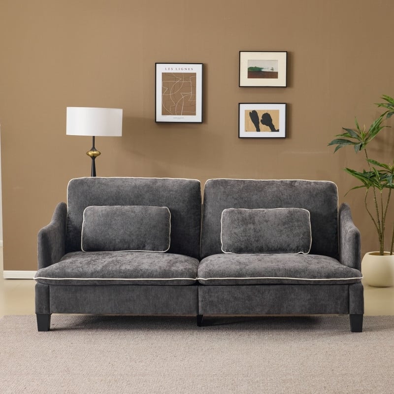 Transitional Loveseat Piped T-Cushions & Linen Blend