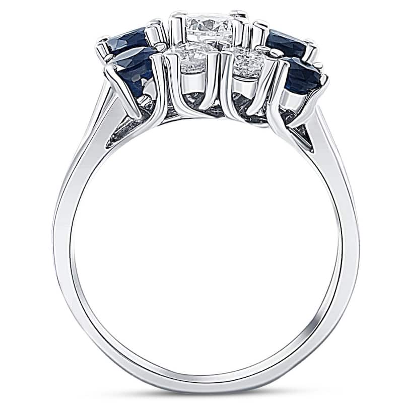 2 3/4ct Treated Blue Sapphire & Diamond Three Stone Ring Set White Gold
