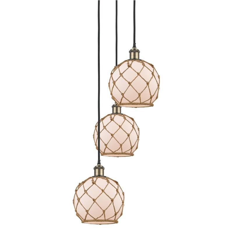 Innovations Lighting 113B-3P-31-15 Farmhouse Rope Pendant Farmhouse - Black Antique Brass / White Glass with Brown Rope